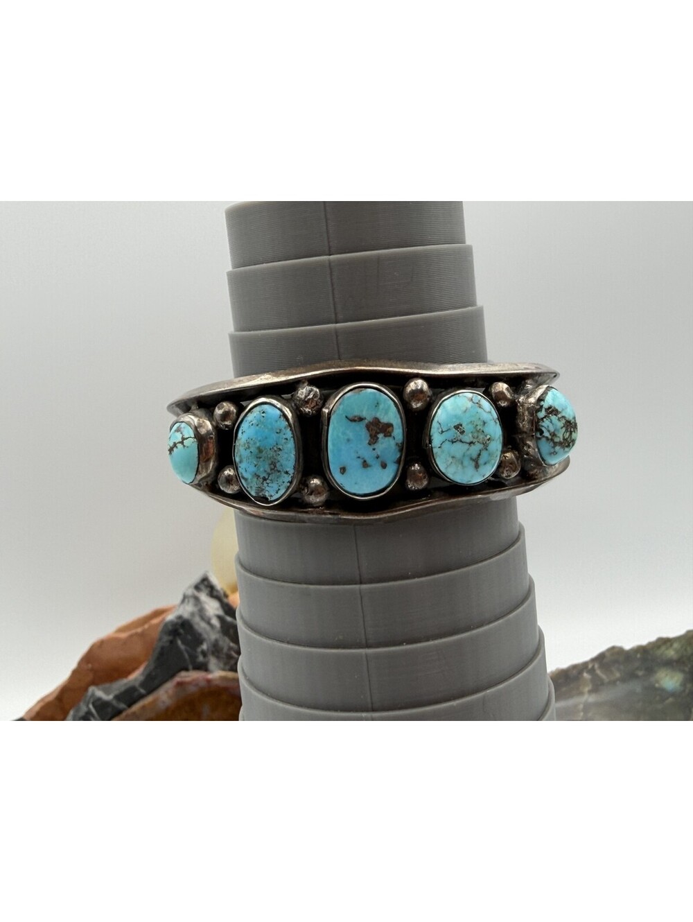 Vintage Native American Turquoise Multi-Stone Sterling Silver Cuff Bracelet - Picture 8 of 9